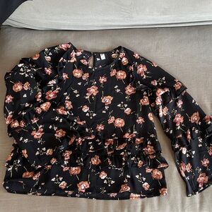 BP Black Floral Ruffle Top
